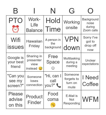 work work work work work! Bingo Card