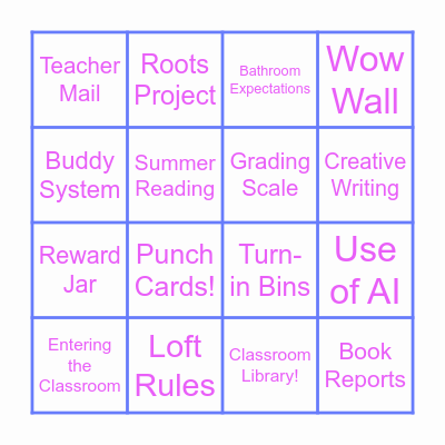 6th Grade ELA Class Expectations! Bingo Card