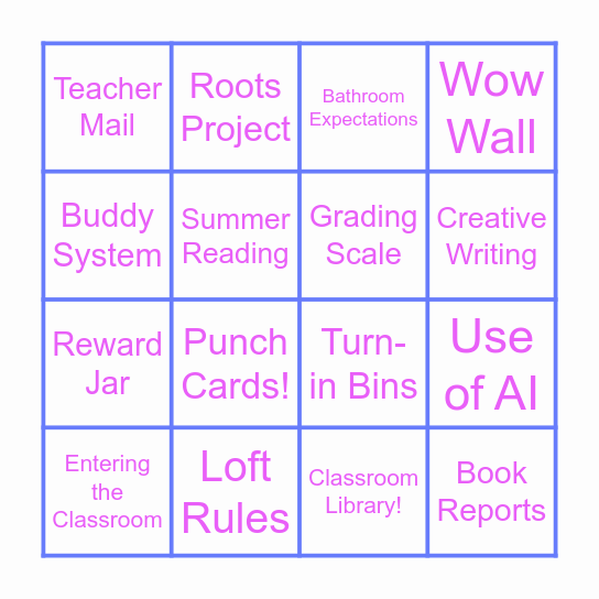 6th Grade ELA Class Expectations! Bingo Card