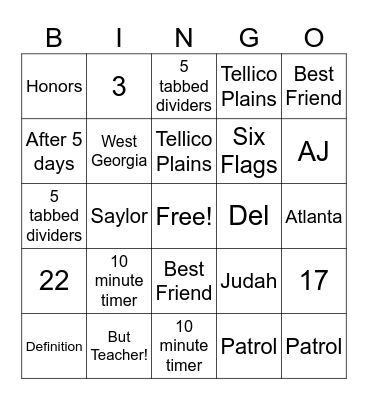 All About Me... Bingo Card