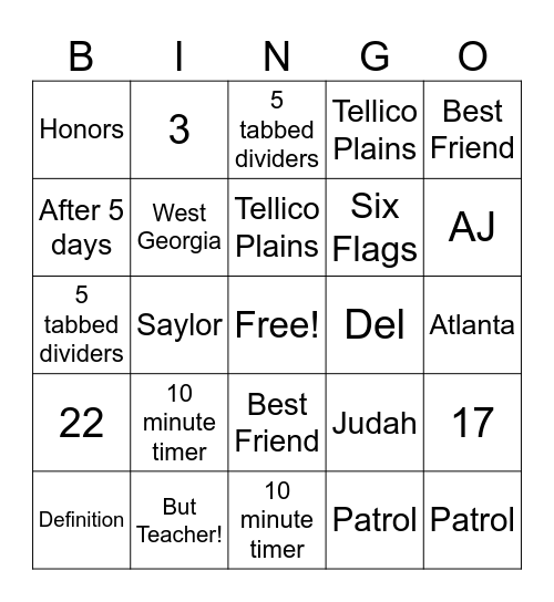 All About Me... Bingo Card