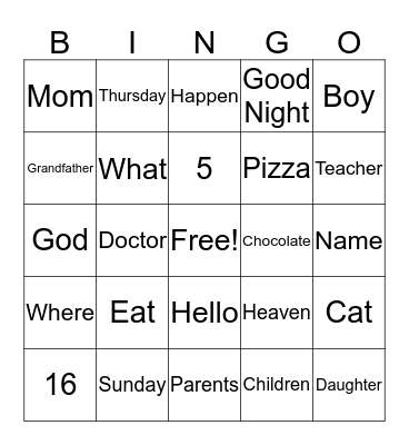Sign Language Bingo Card