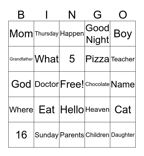 Sign Language Bingo Card