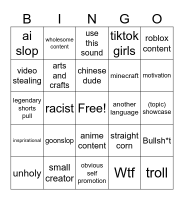 FYP bingo Card