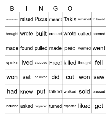 Random Words Bingo Card