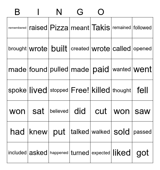 Random Words Bingo Card