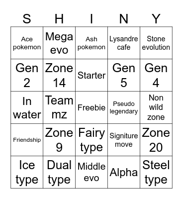 Za shiny Bingo Card