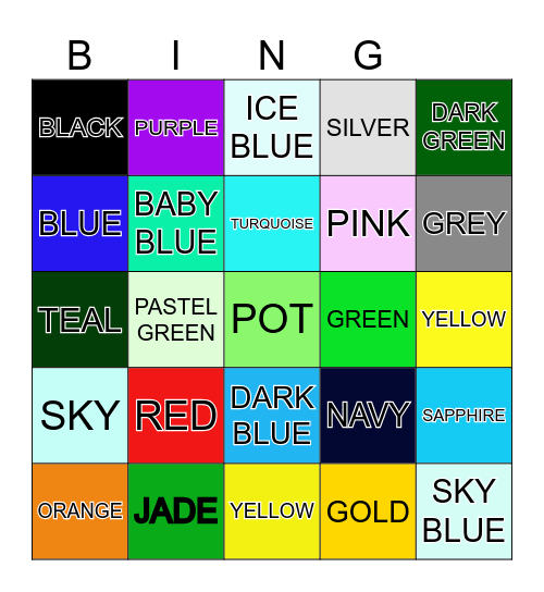 COLOURS NAME Bingo Card
