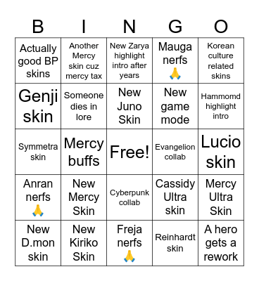 Next Season Bingo Card