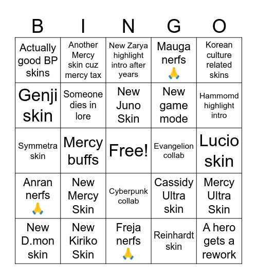 Next Season Bingo Card