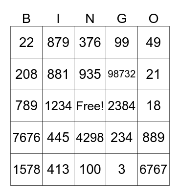 Numeros Bingo Card