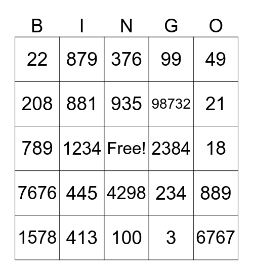Numeros Bingo Card