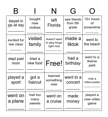Summer Law Bingo Card