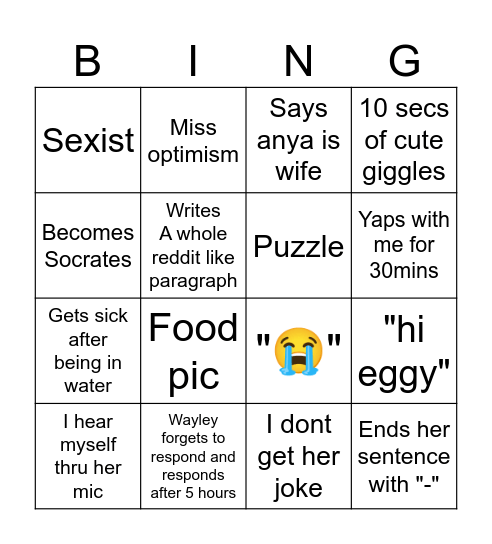 Wayway Bingo Card