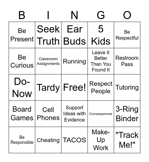Mr. Atkins' U.S. History Class Bingo Card