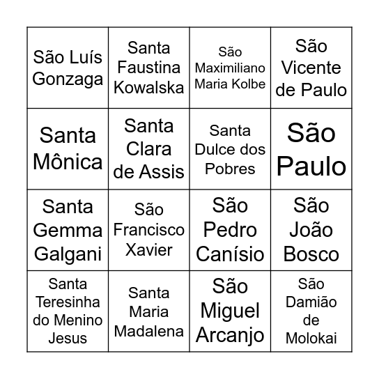 Bingo dos Santos Bingo Card