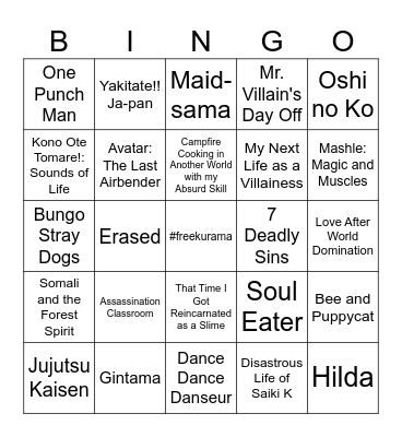 Anime pt. 2 Bingo Card