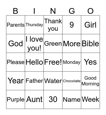 Sign Language Bingo Card