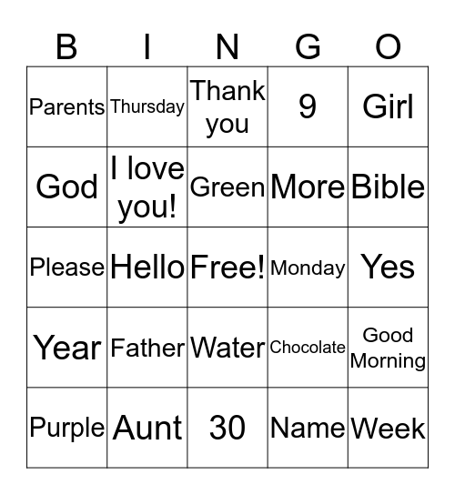 Sign Language Bingo Card
