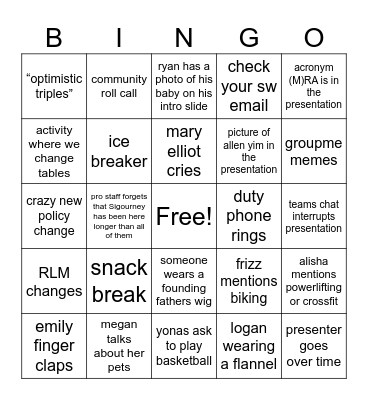 RA Training Bingo Card