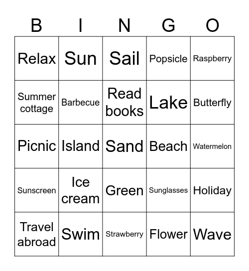 Summer Bingo Card
