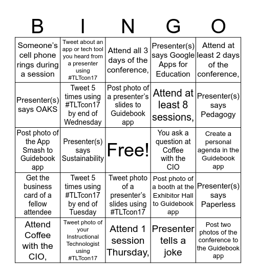 TLTCon 2017 Bingo Card