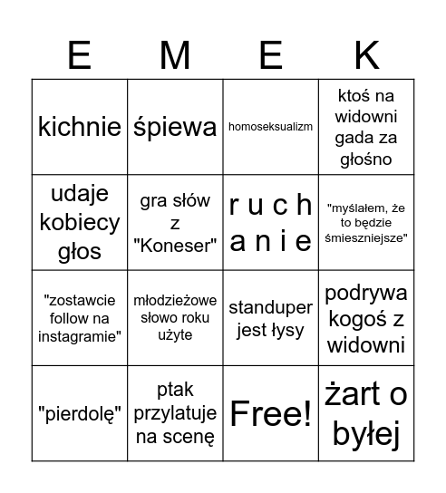 Stand-up leaver Bingo Card