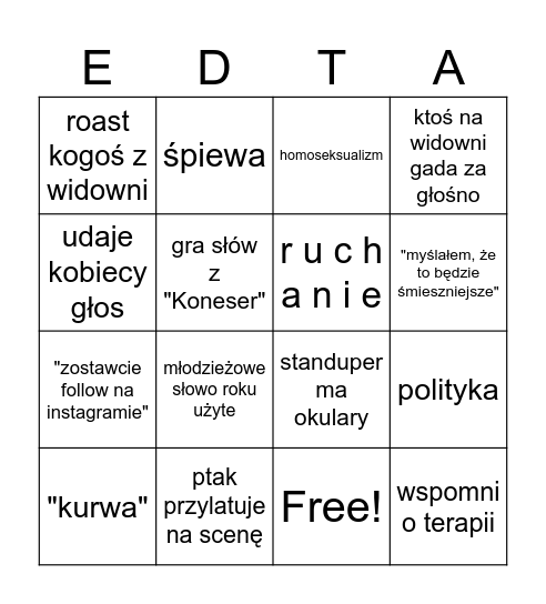 Stand-up leaver Bingo Card