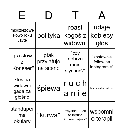 Stand-up leaver Bingo Card