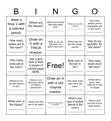 ART CLASS Bingo Card