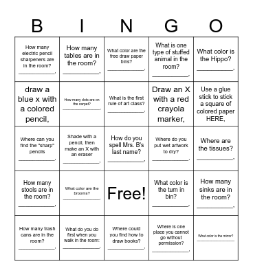 ART CLASS Bingo Card