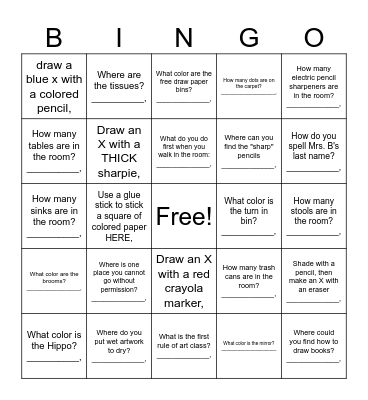 ART CLASS Bingo Card