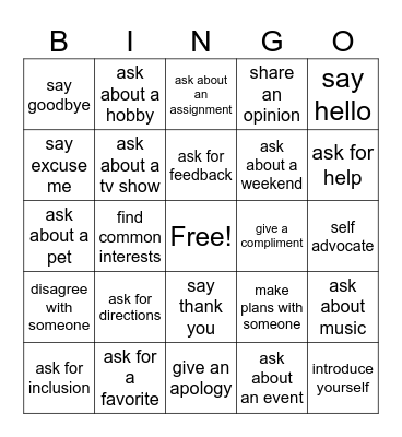 Social Bingo Card