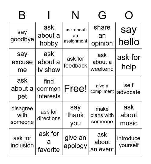 Social Bingo Card