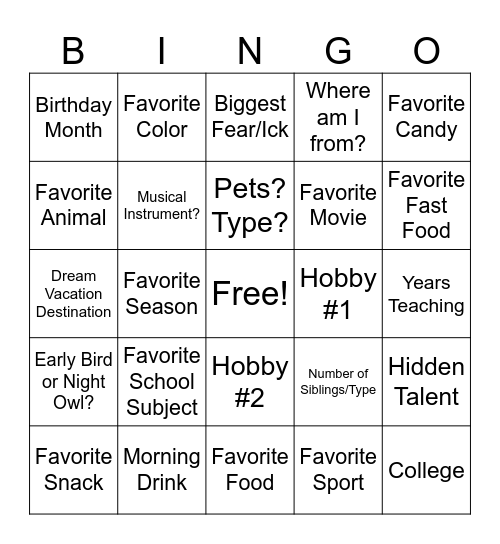Who is Mrs. Trapp??? Bingo Card
