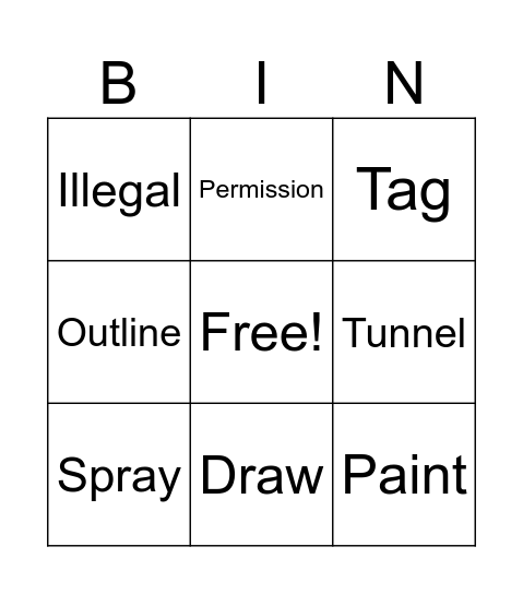 Graffiti Bingo Card