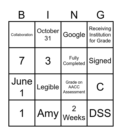 Proficiency Professional Development Bingo Card