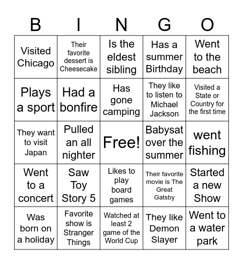 Classroom Scavenger Hunt Bingo Card
