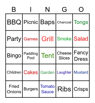 Family BBQ Bingo Card