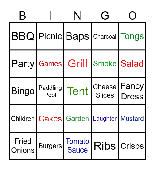 Family BBQ Bingo Card