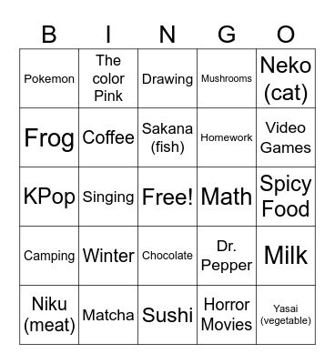 ~ga suki-desu ka? Bingo Card