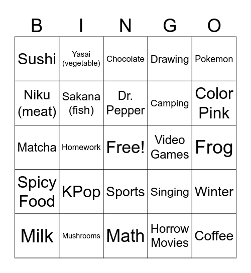 Untitled Bingo Card