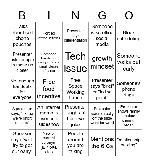PD Bingo Card