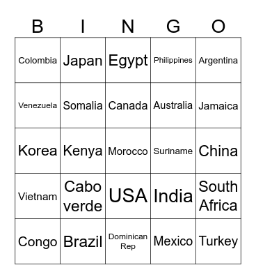 World contest Bingo Card