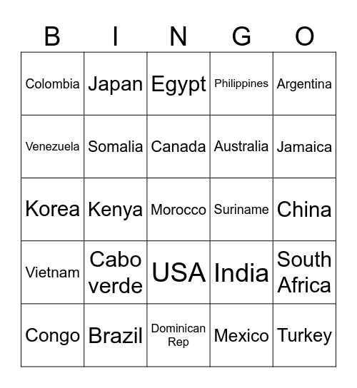 World contest Bingo Card
