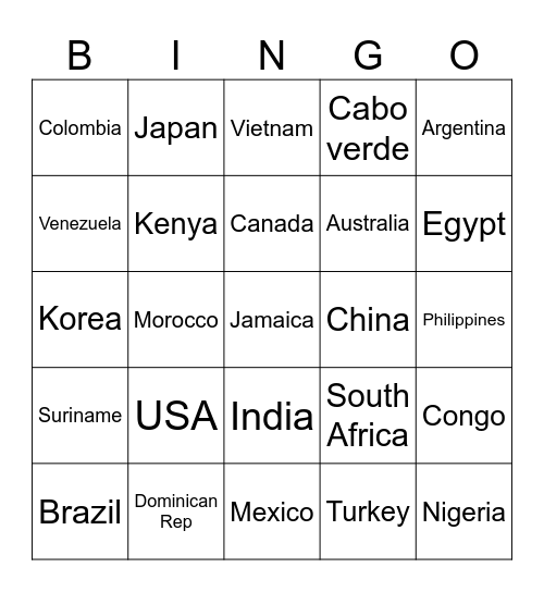 World contest Bingo Card
