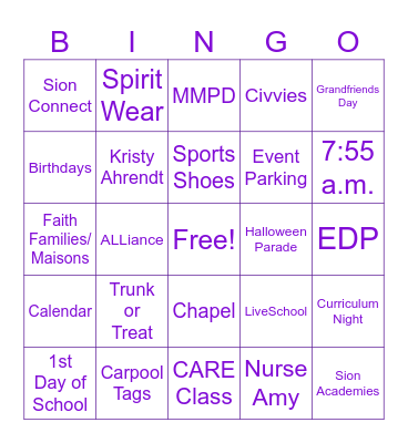 Sion BINGO Card