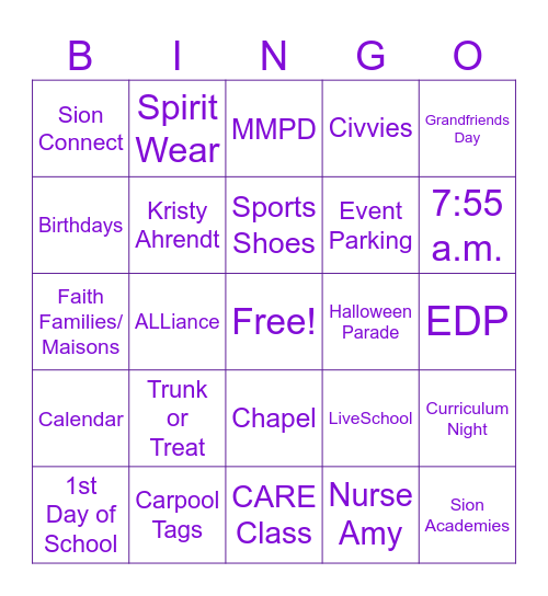 Sion BINGO Card