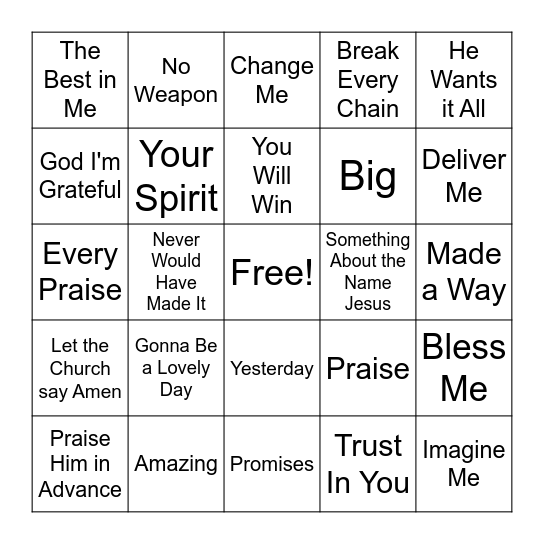 Guess that Gospel Song! Bingo Card