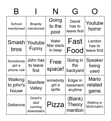 Untitled Basement Bingos Bingo Card